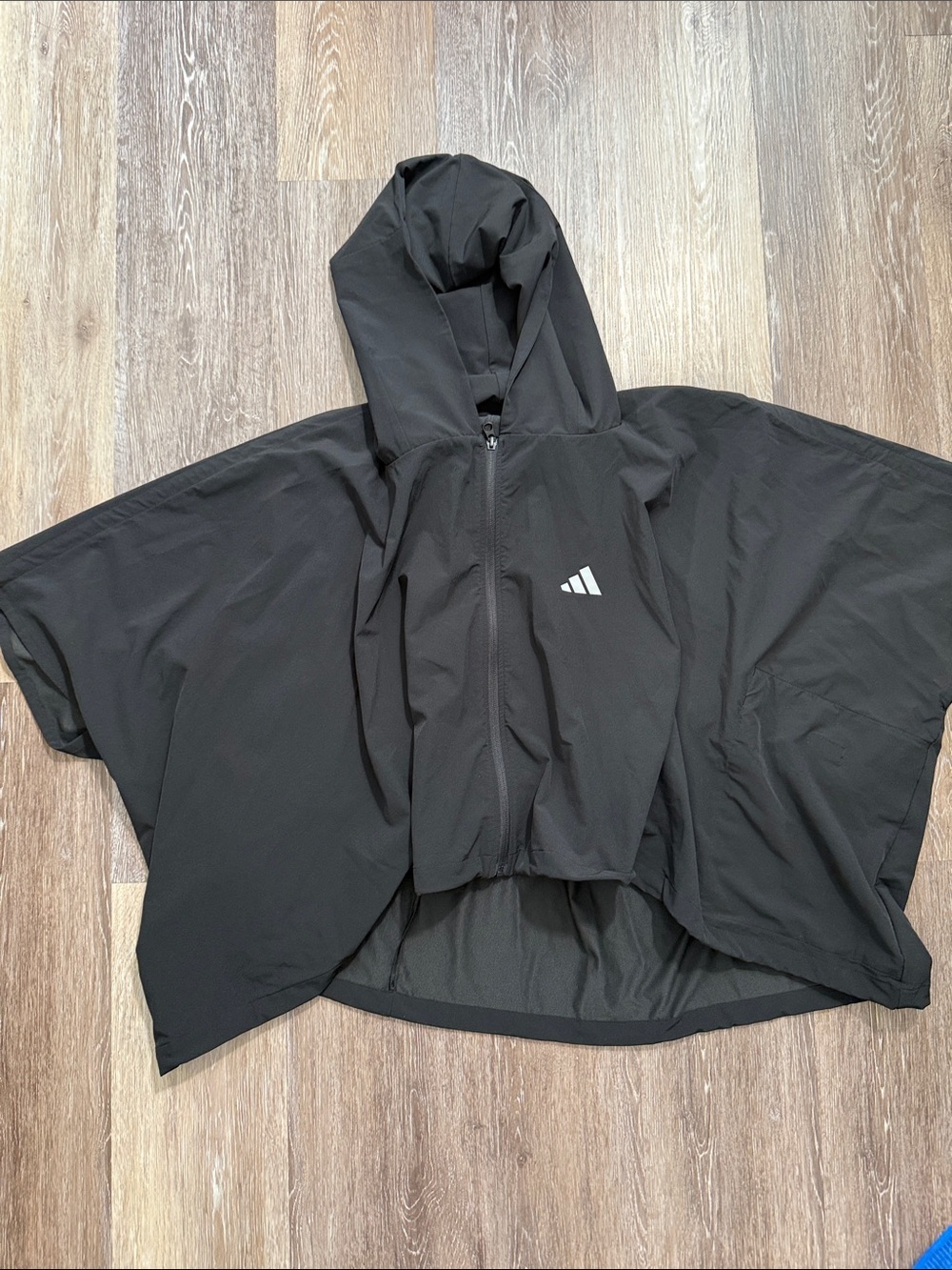 Adidas Black Hooded Cape-Style Loose Fit Windbreaker